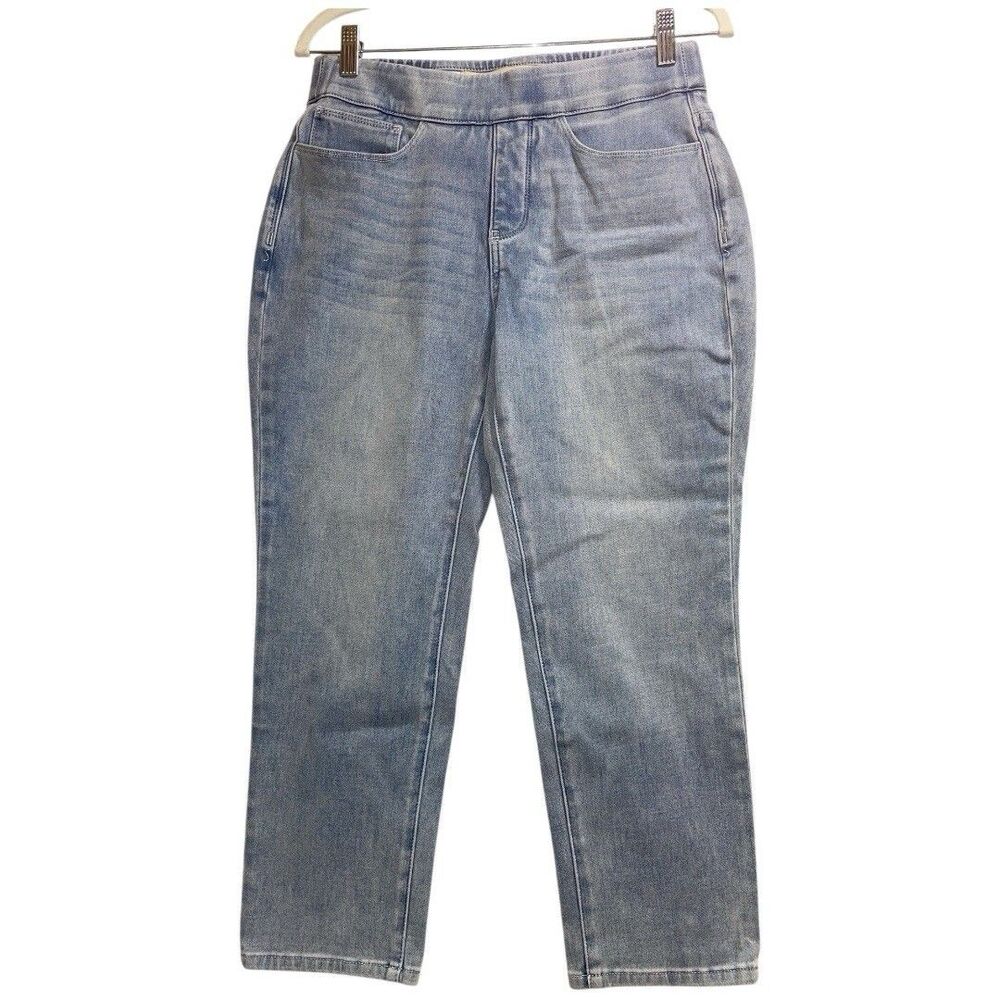 Soft Surroundings Women's Pull-on Elastic Waist Stretchy Blue Ankle Jeans Sz PS